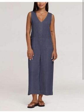 Women's  Button-Front Jumpsuit in Slate Blue